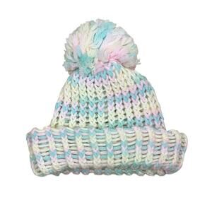 Vintage 80s Handmade Crocheted Baby Beanie Hat Toboggan Colorful Pastel